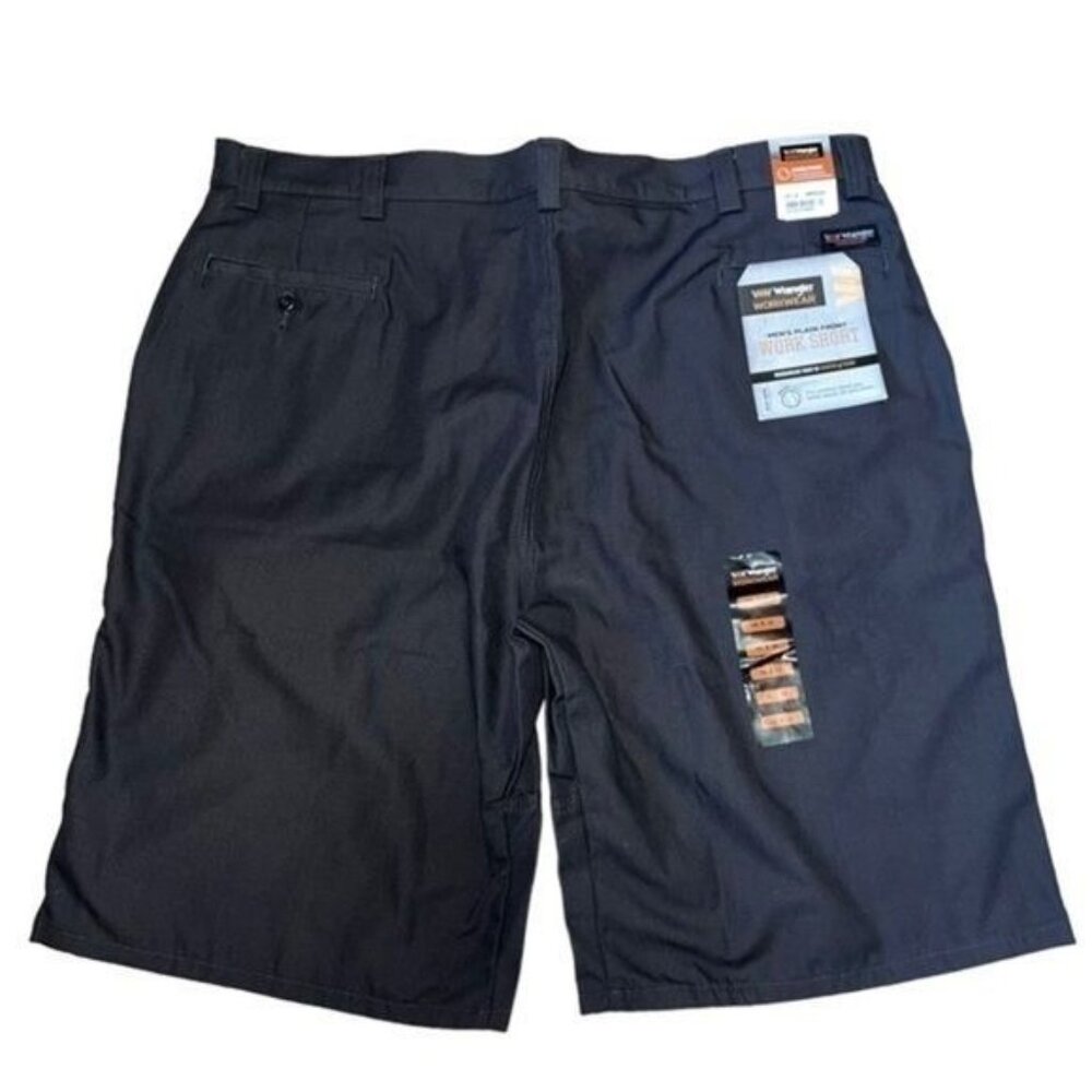 Wrangler Work Shorts Mens 46 Black Plain Front Cotton Blend Durable